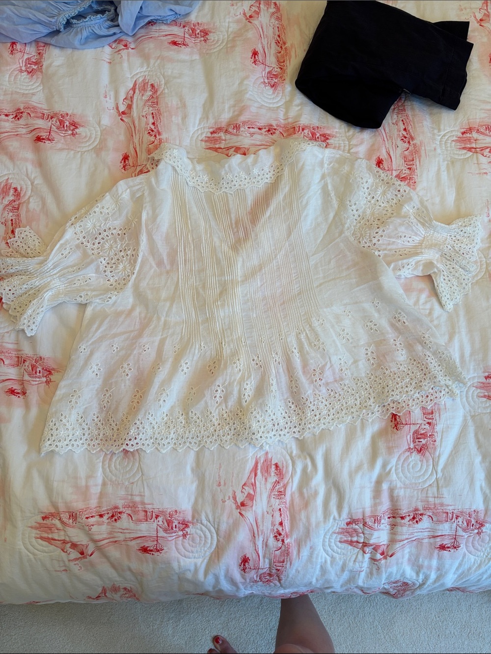 Doen Cream Eyelet Ruffle Button-Front Blouse - Picture 11 of 16